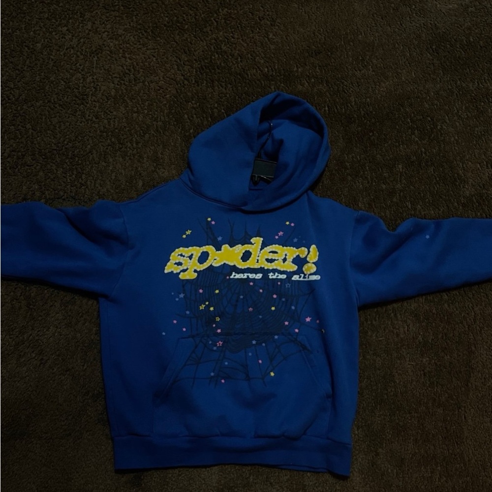 Spyder Blue Hoodie with Unique Splatter Design